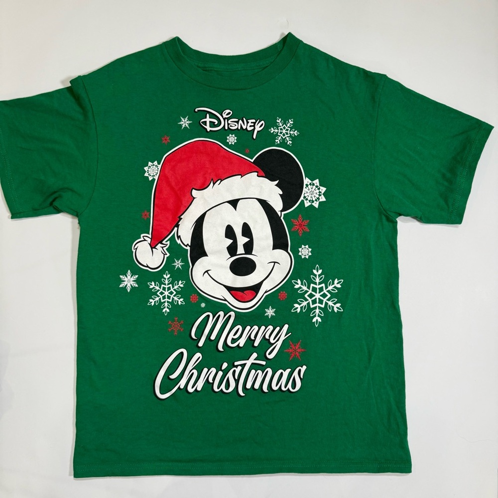 Vintage Disney Mickey Mouse Merry Christmas Green T-Shirt Size Adult Medium